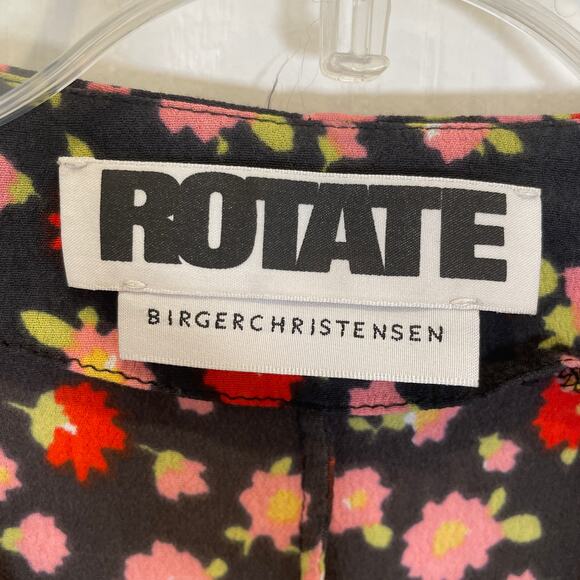 Rotate Birger Christensen Emma Dress Floral Long Sleeve Tie Belt Black Mini 2‎ - Picture 3 of 6